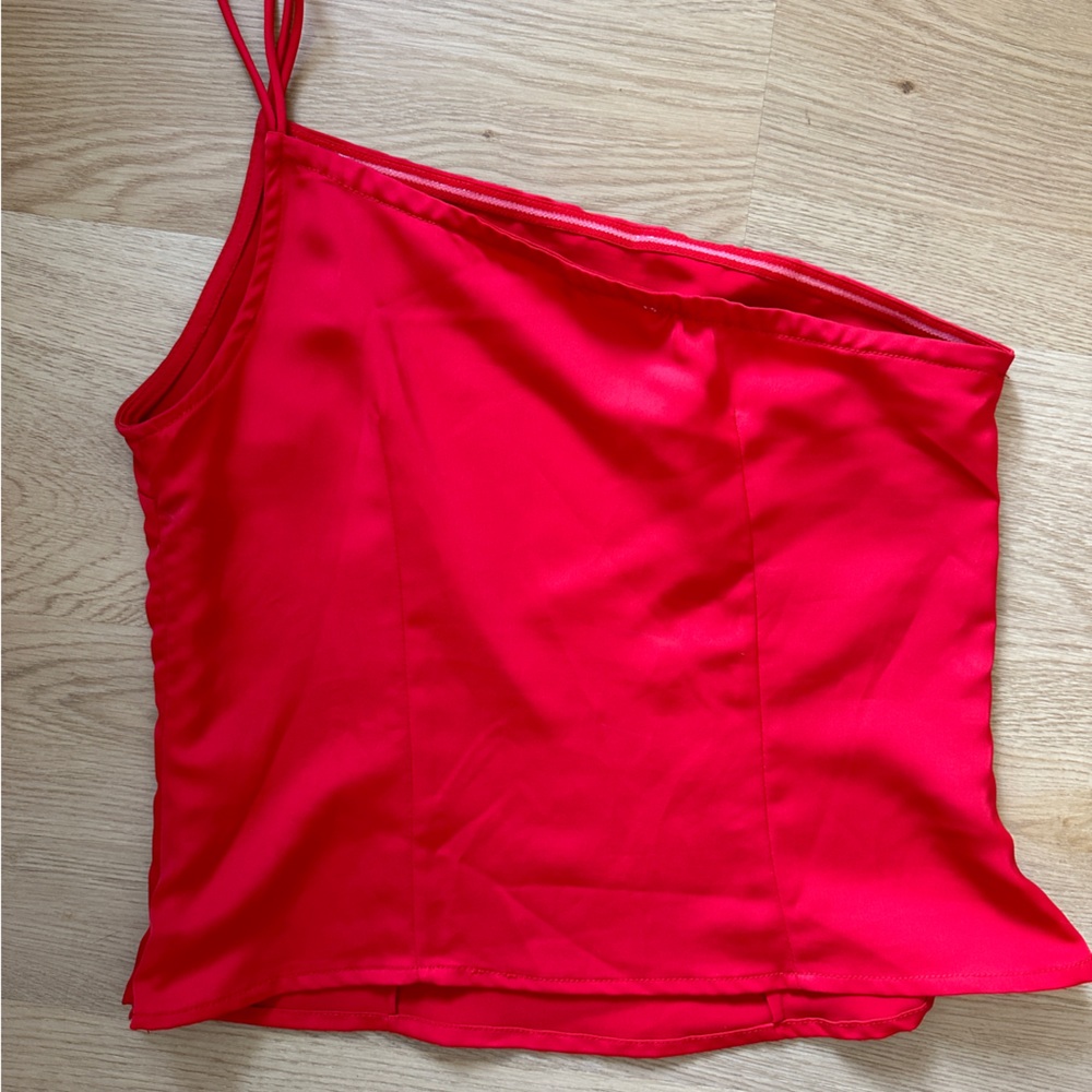 Revolve Superdown Red One Shoulder Silk Top - image 4